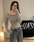 Women Long Sleeves Wide Neckline Tops